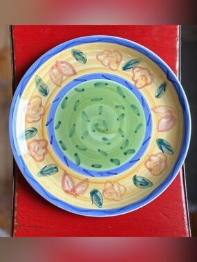 Vintage 80s/90s Hand Painted Italian Artisan Floral Serving Plate
